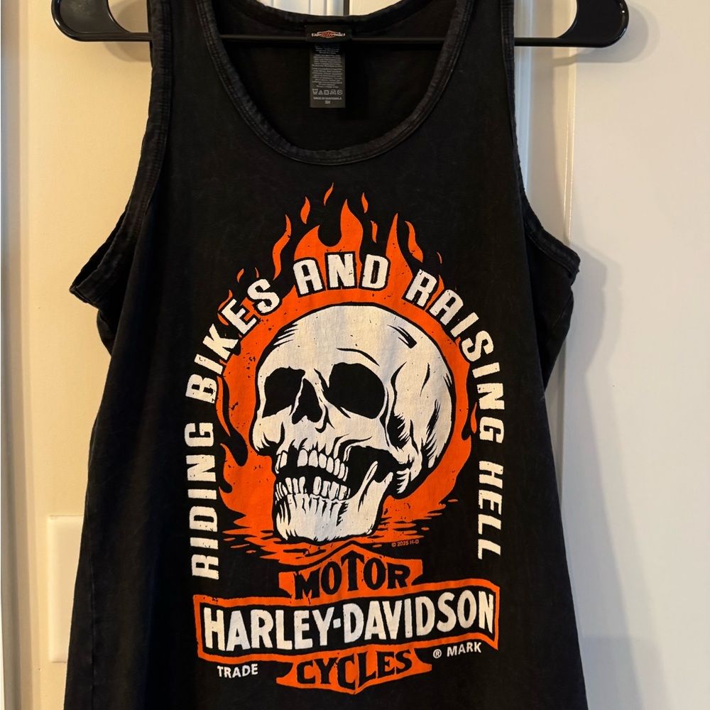 Harley-Davidson Black and Orange Skull Tank
